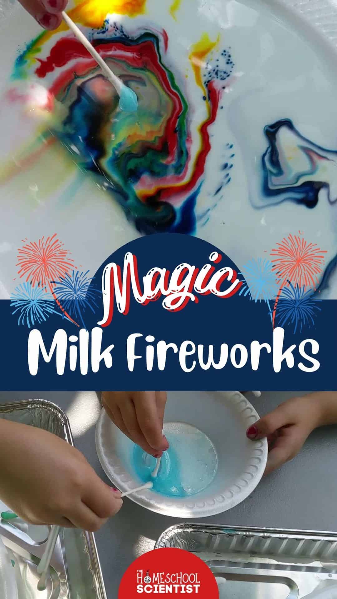 Make milk fireworks with milk, dishsoap, and food coloring