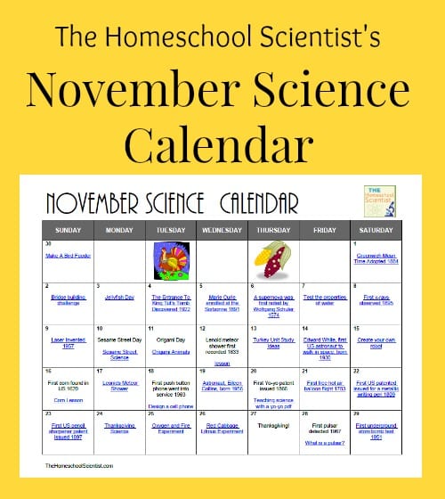 November Science Calendar - add a little science to everyday!