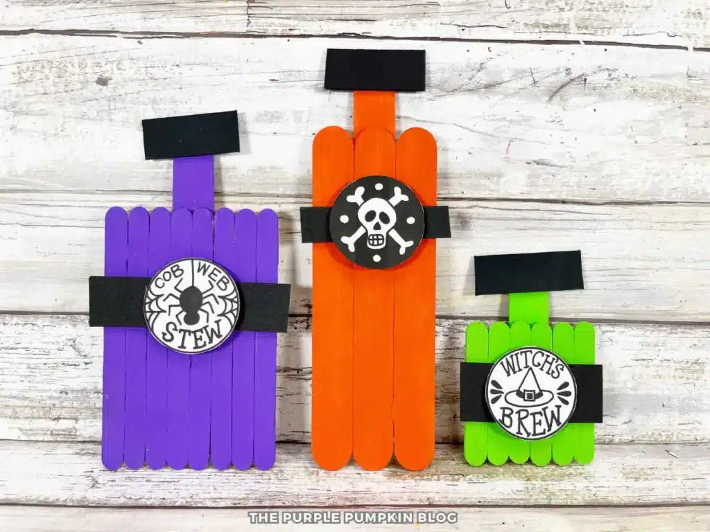 Completed Craft Stick Magic Potion Bottles