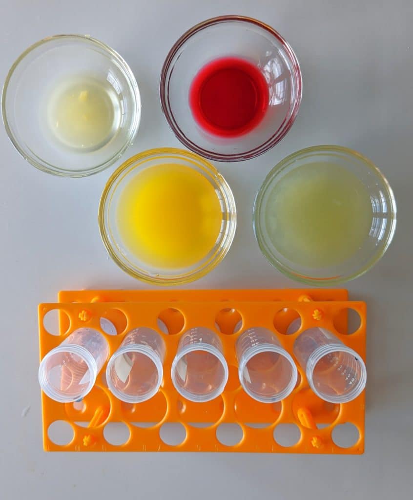 testing for vitamin c with iodine set up test tubes