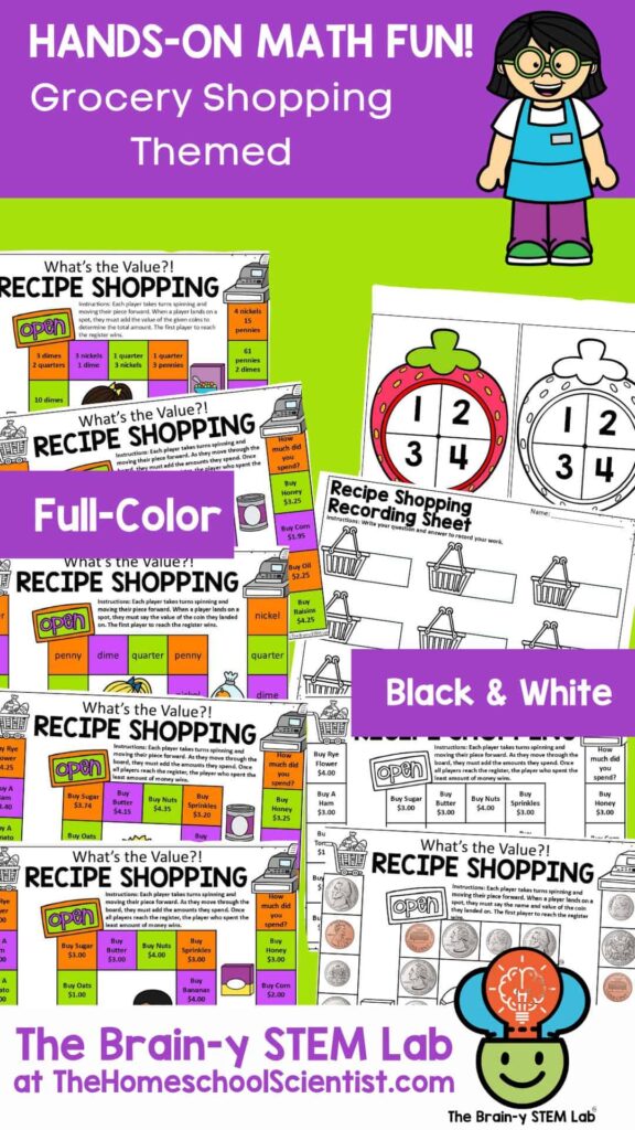free homeschool math worksheets - grocery store games