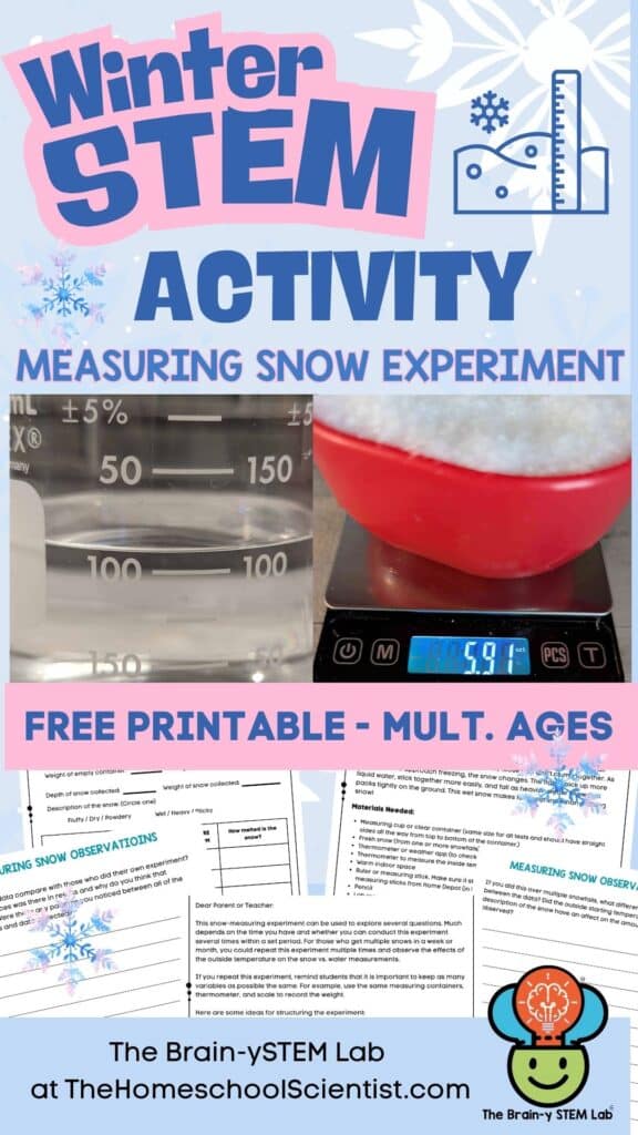 measuring snow experiment with free printable use with multiple grades